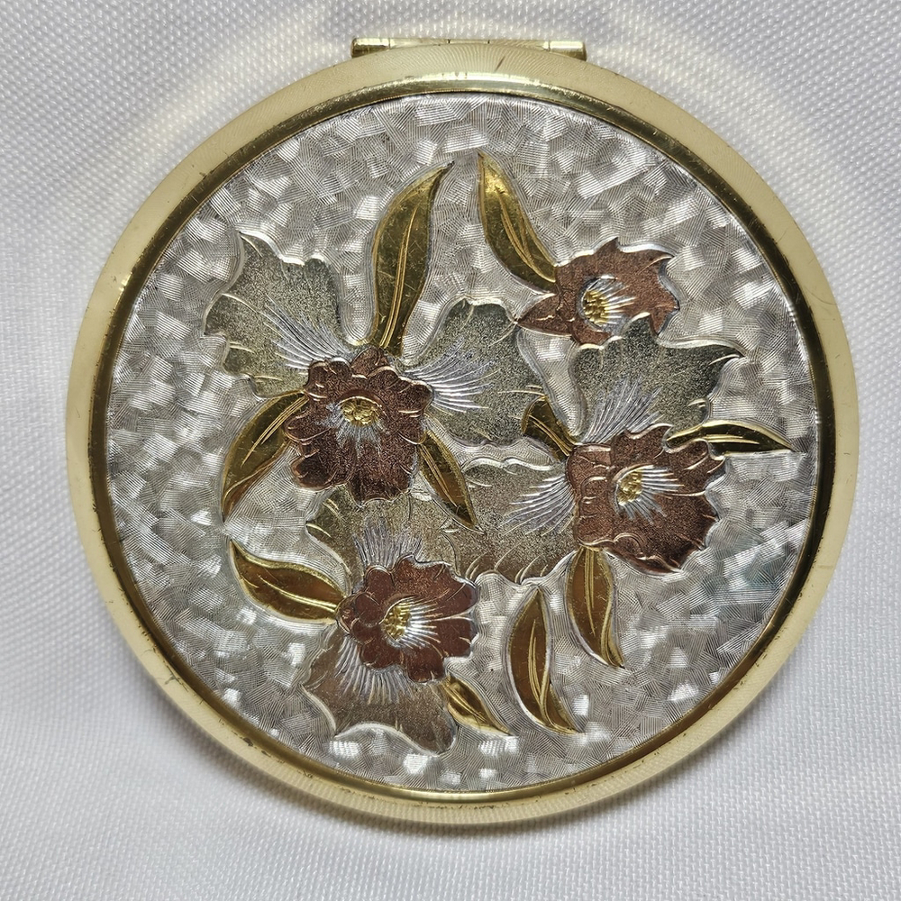 Vintage 1930-1940's Japan Art of Chokin Gold Silver Floral Nacon Compact Unused - Picture 11 of 12